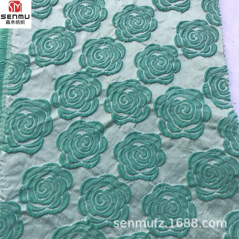 盘扣中国风改良旗袍 优雅浮雕半身裙提花 立体玫瑰花服装布料批发