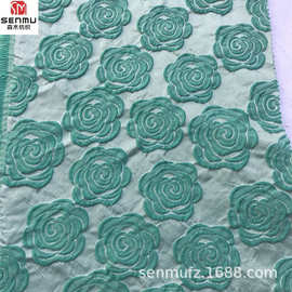 盘扣中国风改良旗袍 优雅浮雕半身裙提花 立体玫瑰花服装布料批发