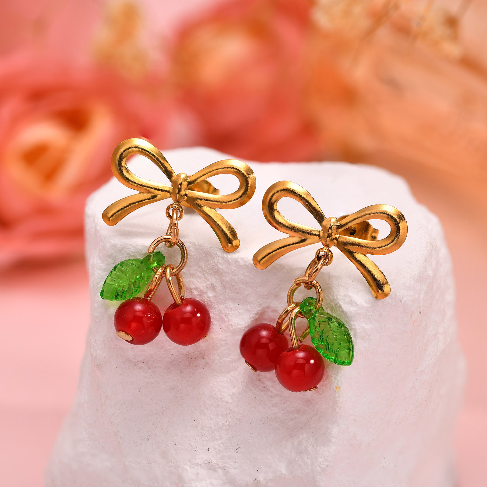Daily, Party Occasion 1 Pair Sweet Simple Style Cherry 201 Stainless Steel Drop Earrings