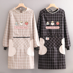 Waterproof and Oil-proof Long-sleeved Apron Women's Household Kitchen Zipper Pocket Cover New Fashion Men's Work Apron Sleeve
