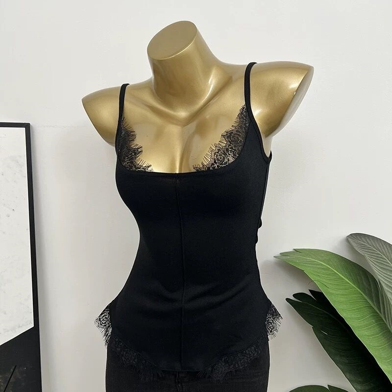 95% Cotton Spring and Summer New Lace Camisole for Women, Slim Fit, Plus Size, Suitable for Outerwear or Layering, Sexy Base Top