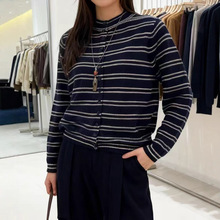 条纹棉线毛衣女 秋冬款 文艺复古宽松慵懒时尚百搭休闲开衫针织衫