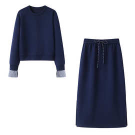 35NW-2264卫衣半裙两件套装韩版女装批发2025春季假两件圆领包裙