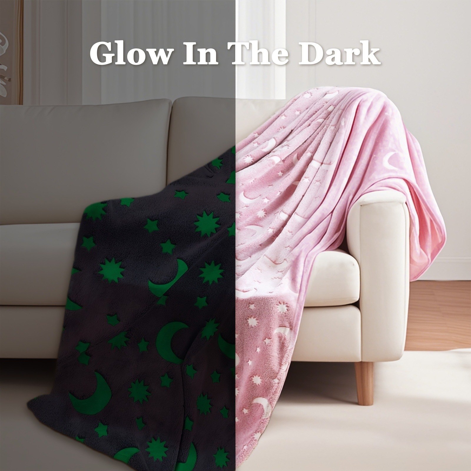 1PC会发光的法兰绒盖毯，四季适用的柔软舒适涤纶，星夜毯子