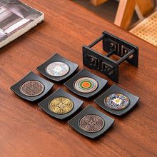 新款中式杯垫珐琅彩茶杯托家用翘边茶桌隔热垫六个收纳装跨境批发