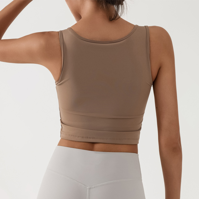 Yoga deportivo chaleco de acondicionamiento físico mujer con cojín de pecho alta elástica rápida secado comercio exterior transfronterizo entrenamiento irregular chaqueta de arnés