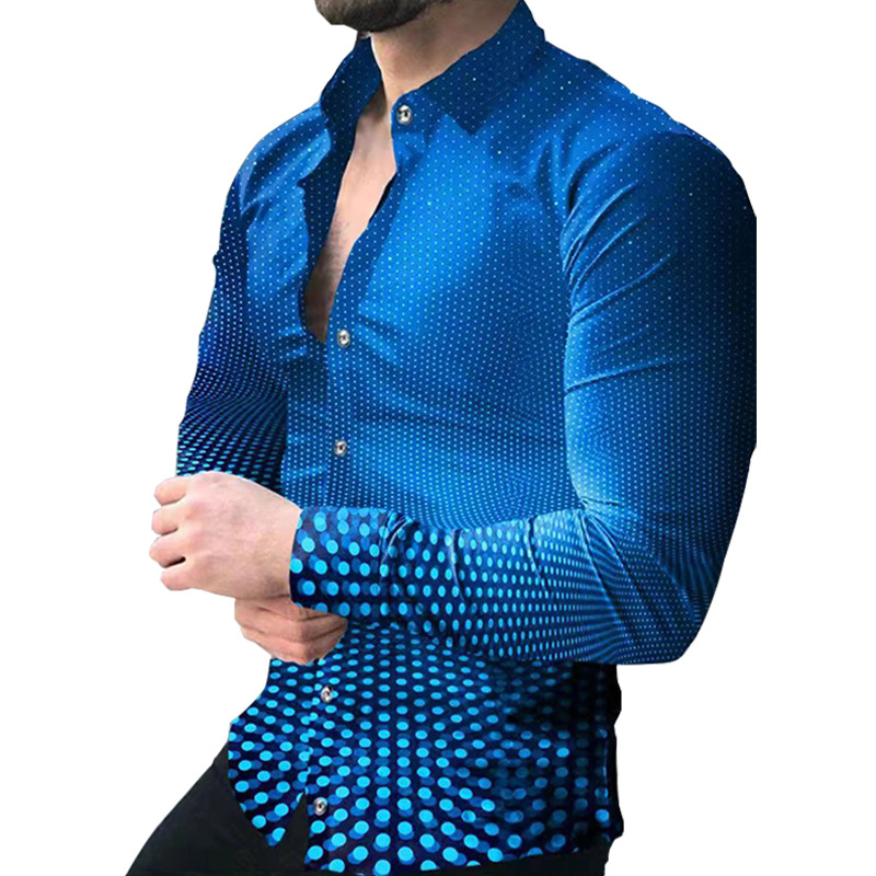 Nueva camisa de manga larga de solapa de los hombres europeos y americanos 3D Impresión digital popular camisa casual superior ventas directas de fábrica