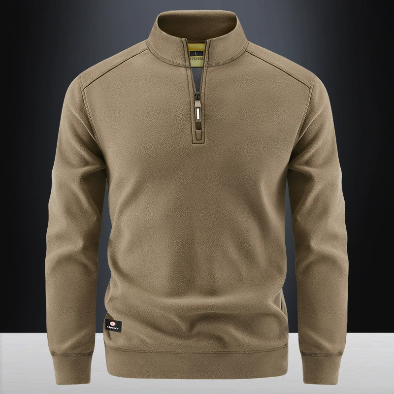 Мужская флисовая толстовка на молнии до середины груди, теплая, с воротником-стойкой, осенняя новинка 2025, мужская одежда 2515