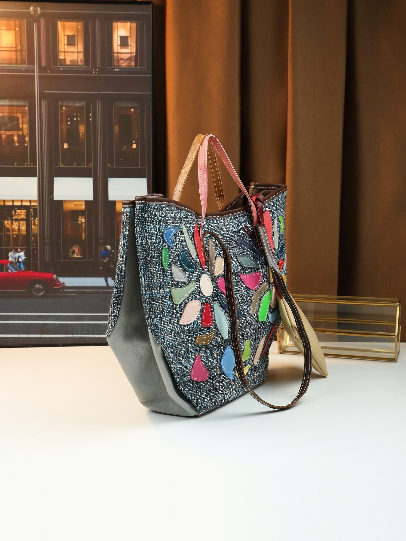 Women Genuine Leather Shoulder Bag Patchwork Irregular Graphic_voghion.com