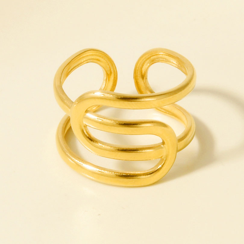 304 Stainless Steel Ring with Geometric Irregular Lines, Niche High-End Design, 18K Gold Open Plain Ring, in Stock