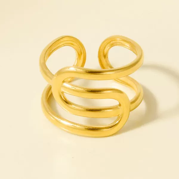304 Stainless Steel Ring with Geometric Irregular Lines, Niche High-End Design, 18K Gold Open Plain Ring, in Stock