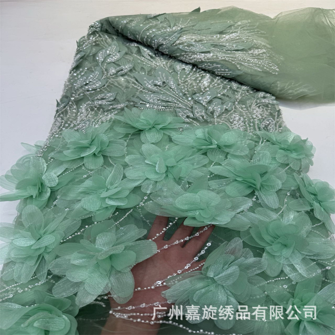 3D láser hecho a mano flor malza cuentas tubo sequilla bordado tela de hadas vestido vestido vestido tela de rendimiento tela image 7