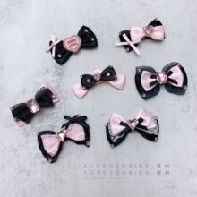 DIY小熊配饰黑粉蕾丝手工蝴蝶结包包挂件宠物发夹半成品装饰