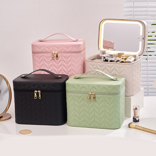 Cross-Border Large Cosmetic Case with Large Capacity, Mirror, Led Light, Cosmetic Bag, Souvenir, Minimum Order Quantity, Waterproof