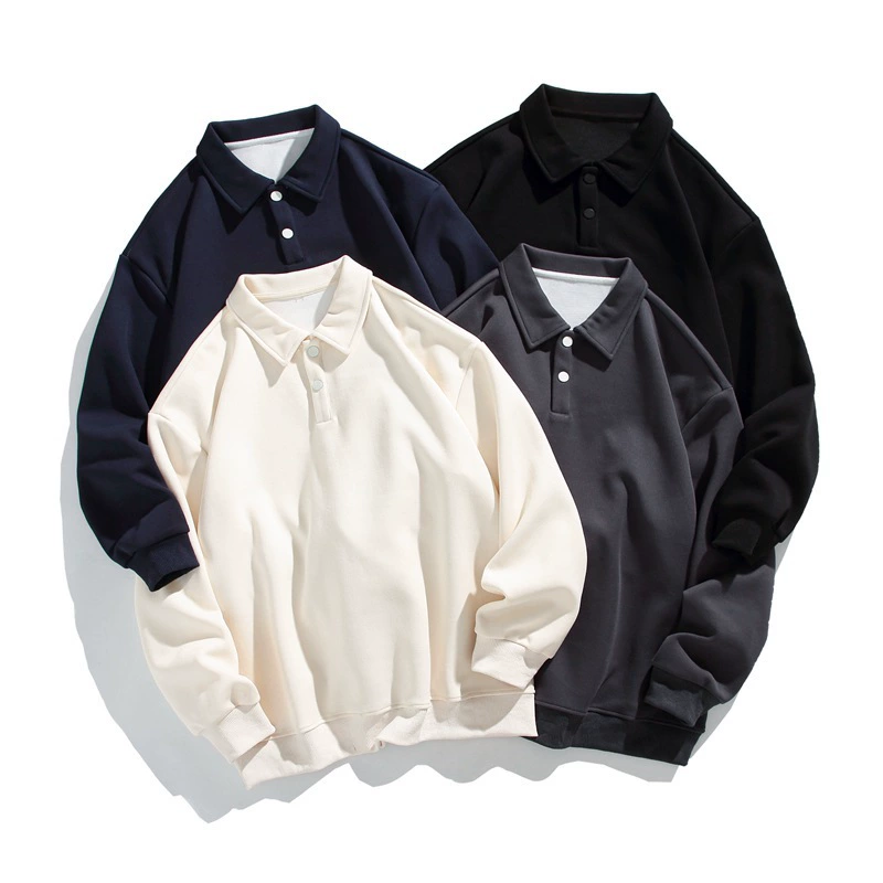 Мужская и женская весенне-осенняя новая модная свободная одежда, модный бренд, однотонная пара, хлопковая толстовка в гонконгском стиле с двойным пике, рубашка-поло с лацканами
