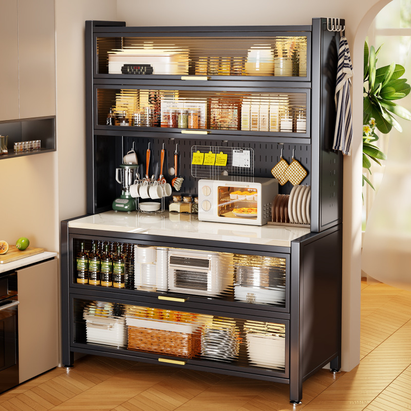 Kitchen Storage Rack, Floor-Standing Multi-Layer Dust-Proof Perforated Board Storage Cabinet, Household Multi-Functional Sideboard Cabinet, Storage Cabinet