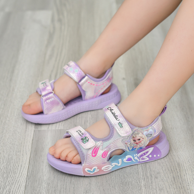 Girls Sandals 2024 New Summer Elsa Princess Children's Shoes Small and Medium-Sized Children's Fashion Princess Sports Children's Beach Shoes