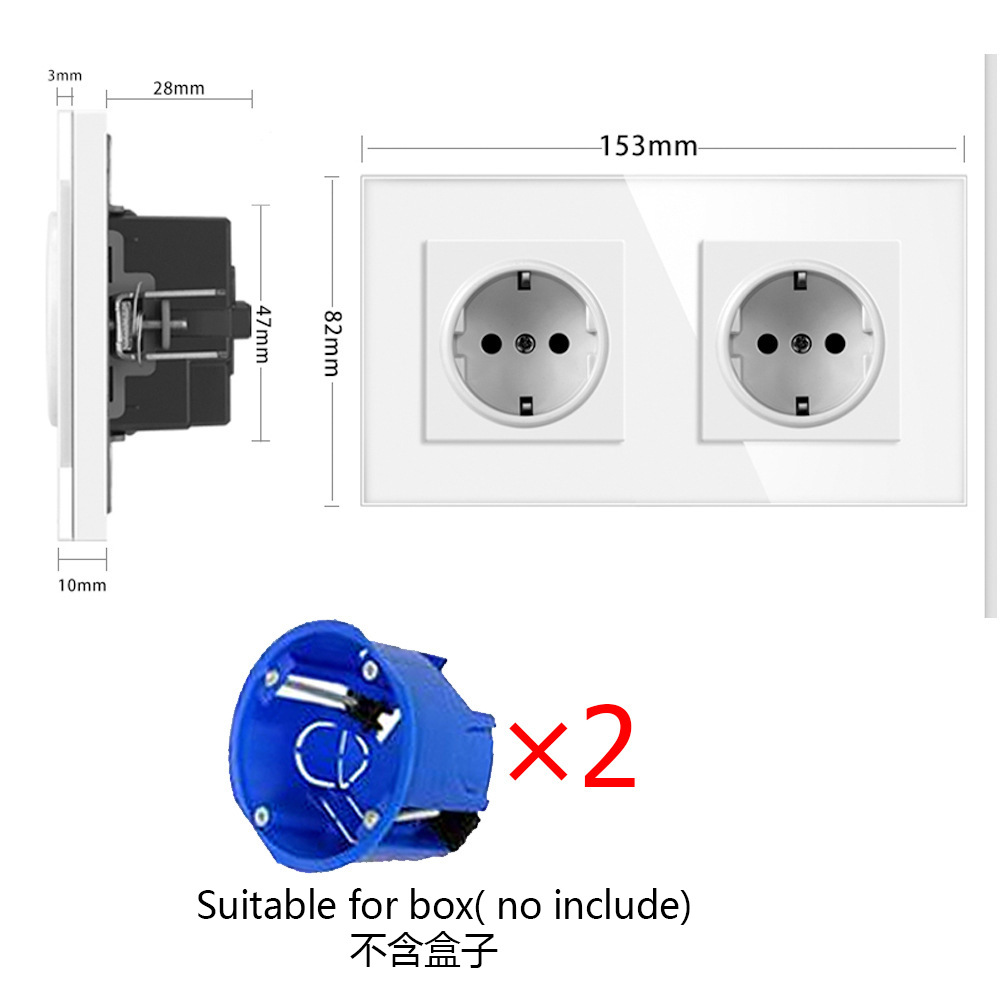 153型圆盒双插座250V钢化玻璃面板插座嵌入式暗装16A墙壁插座批发