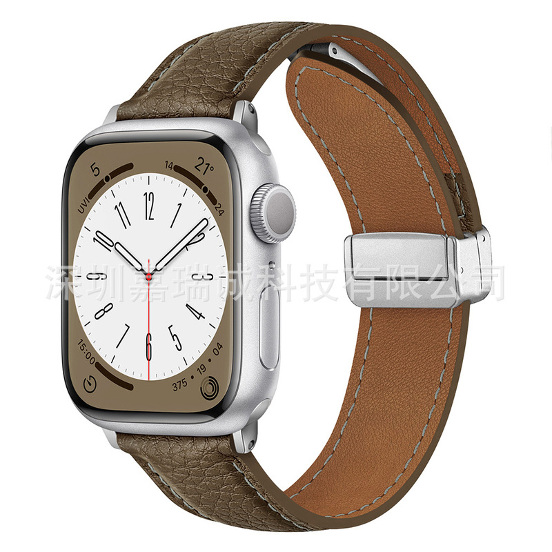 Apple Watch第1～11世代/Ultra3/SE3対応 ライチ柄折りたたみ式マグネットバックル時計バンド|undefined
