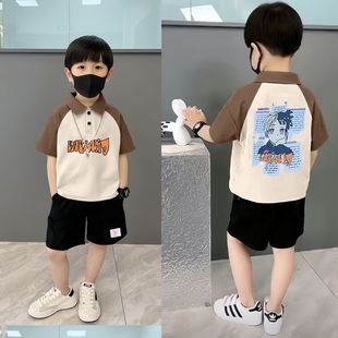 Boys' Pure Cotton Short-Sleeved T-Shirt Kidsren's New Lapel Polo Shirt Top Summer Style Handsome Collared Top