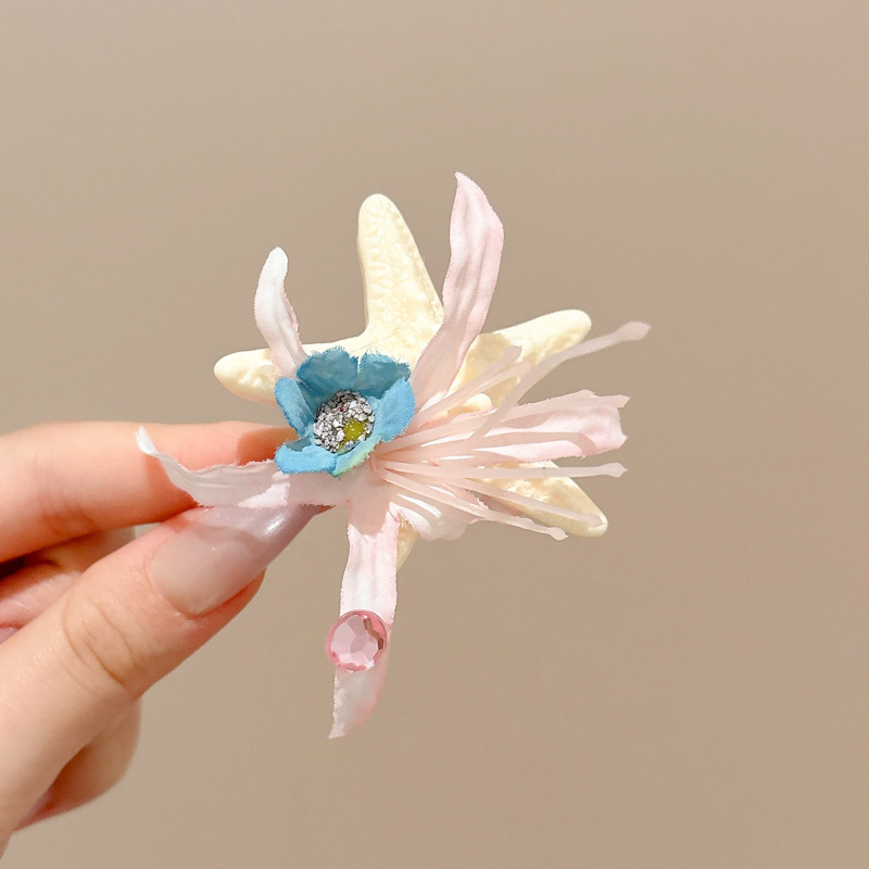海边度假风超仙仿真花发饰半扎发鲨鱼夹绝美拍照氛围感抓夹头饰|undefined