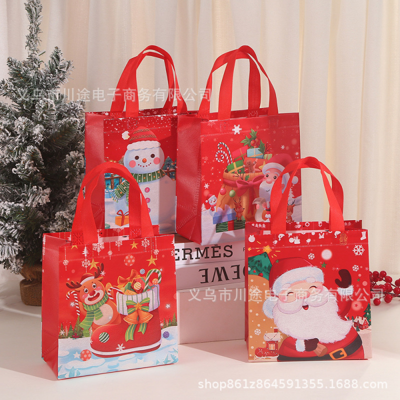 クリスマステーマ不織布バッグプリント手提げ袋パーティー装飾プレゼント包装袋サンタクロースレジ袋|undefined