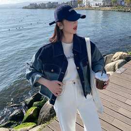 水洗牛仔外套春秋女2025新款韩版设计感拼色小众时髦宽松短款夹克
