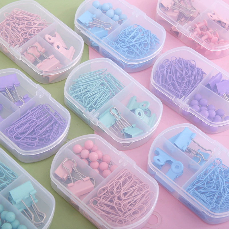 Креативные красочные скрепки для бумаг, зажимы для билетов, кнопки, комбинация «три в одном», милый студенческий канцелярский набор, офисный комбинированный набор