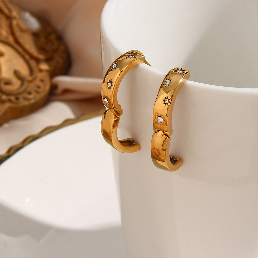 Earrings Classification 18K Gold Plating Color PVD Coated Real Gold Plated 18K Gold Sun 304 Stainless Steel Fashion Waterproof Non Tarnish Earrings