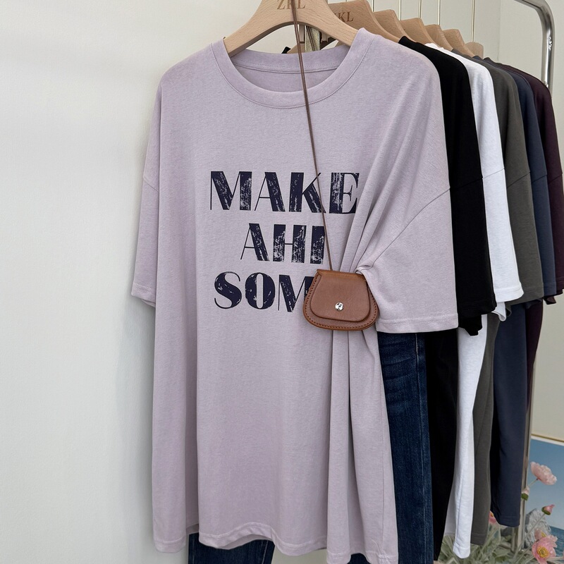 Pair with Shark Pants Mid-Length T-Shirt to Cover Buttocks Large Version Short-Sleeved 2025 Summer Snowflake Cotton Breathable Bottoming Shirt for Women