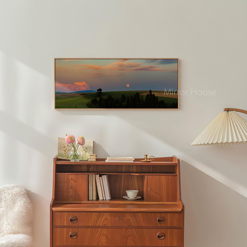 Mirror House Sunrise Landscape Living Room Hanging Painting Nordic ins Photography Decorative Painting Japanese Style Fresh Bedroom Bedside Mural
