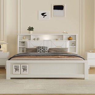 Cream Style Rubber Wood Light Luxury Modern Simple Solid Wood Bed Master Bedroom Double Bed Small Apartment Home Storage Wedding Bed