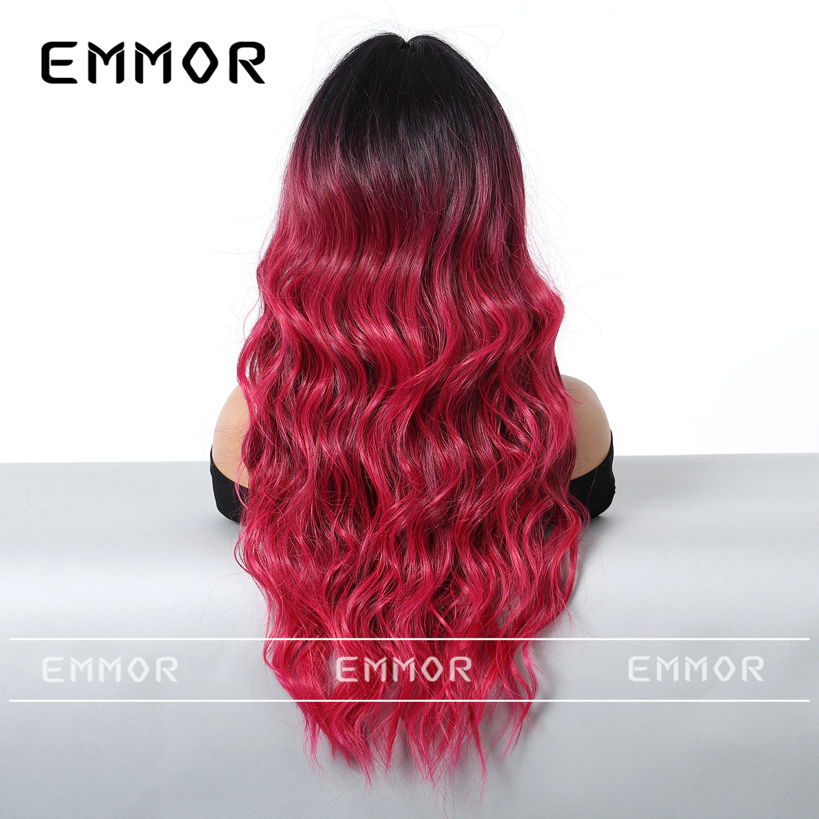 Mae La rojo gradiente de ocho caracteres flequillo grandes ondas cabello largo y rizado moda natural toda la peluca de Halloween