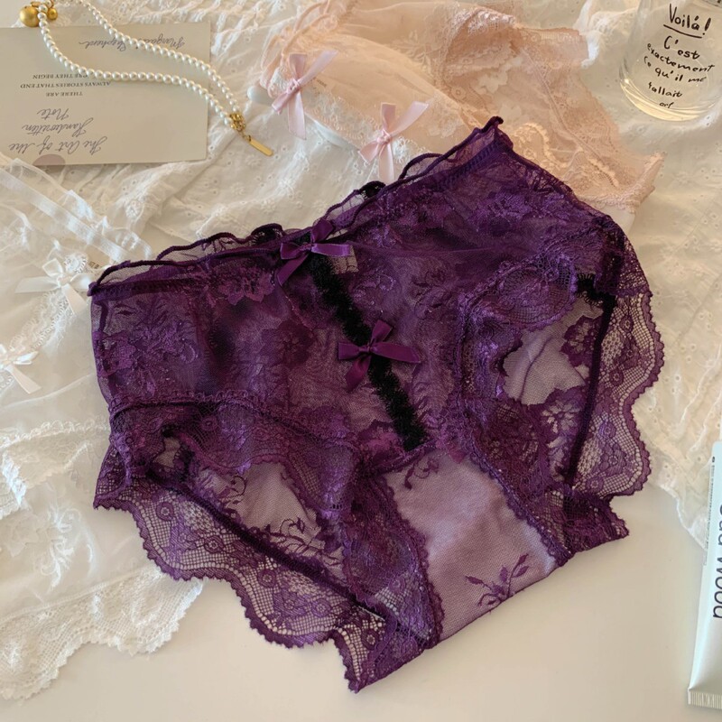 Flower Shadow Mist ~ Sexy Lace Mid-High Waist Panties Women's Pure Desire Purple Breathable Cotton Covered Hip Briefs Women Flower Shadow Mist ~ Sexy Lace Mid-High Waist Panties Women's Pure Desire Purple Breathable Cotton Covered Hip Briefs Women