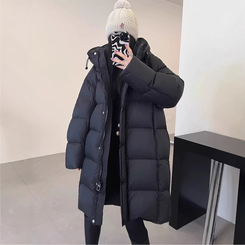 高货泡芙哑光长款90白鸭绒御寒保暖加厚连帽羽绒服女冬季新款外套|undefined