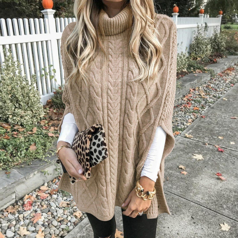 European and American Autumn and Winter New High-Neck Knitwear Cross-Border Amazon Fashion Pure Color Cape Style Sleeveless Knitwear for Women to Wear Outside European and American Autumn and Winter New High-Neck Knitwear Cross-Border Amazon Fashion Pure Color Cape Style Sleeveless Knitwear for Women to Wear Outside