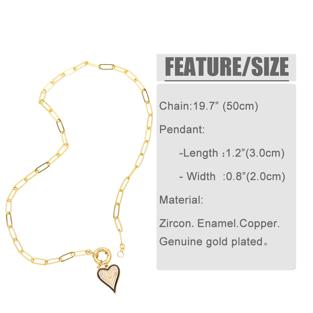 hip-hop thick chain heart-shaped pendant copper inlaid zircon necklace