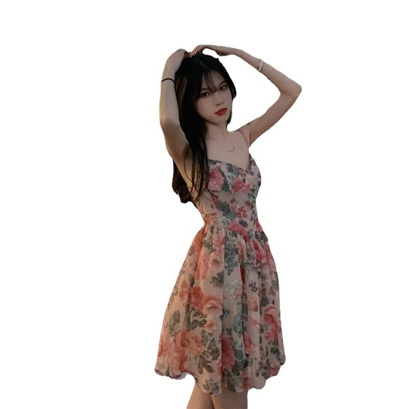 Floral Print Sundress High Waisted a Line Skirt French Inspired Petite Women Fairy like Style Perfect for Spring And Summer_ecoleips.com