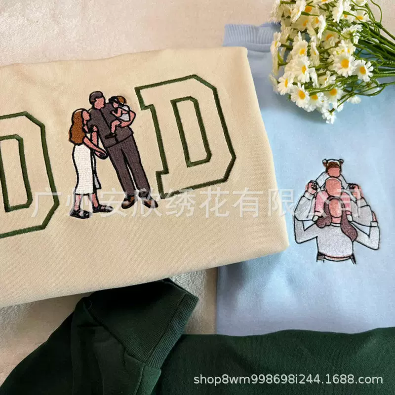 跨境八九月爸爸的礼物外贸T恤成衣刺绣一件定 制订欧美精美绣花