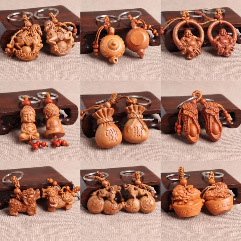 Peach wood keychain guanyin buddha gourd teapot