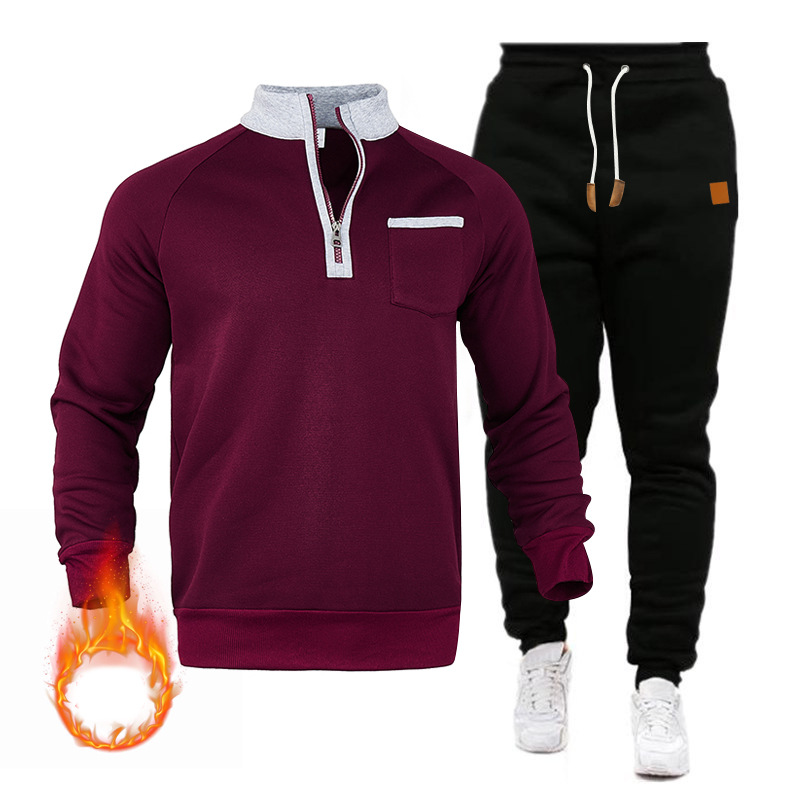 Herbst und Winter Herren Sportswear Anzug Stehkragen Pullover Half Zip Fleece Hoodie_voghion.com