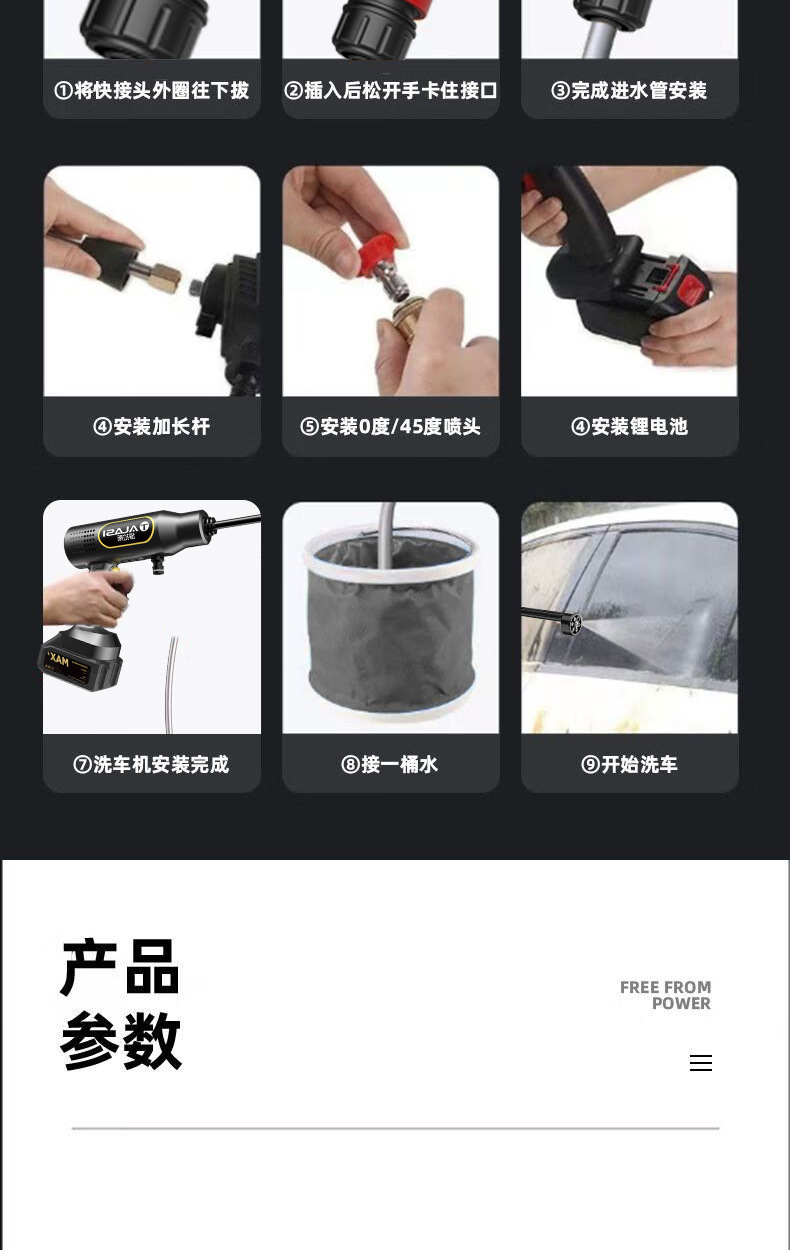 Brushless and Brushless High-Pressure Portable Charging Wireless Household Car Washing Machine Car Washing Artifact Car Washing Spray Gun Can Be Equipped with Digital Display