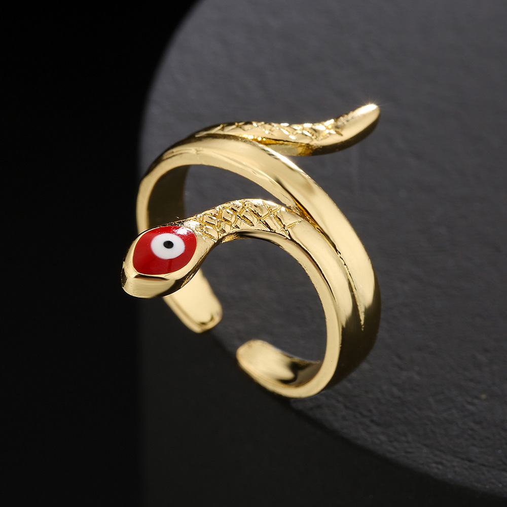 Fashion Geometric Copper 18K Gold Drop Oil Snake Shaped Open Ring Female