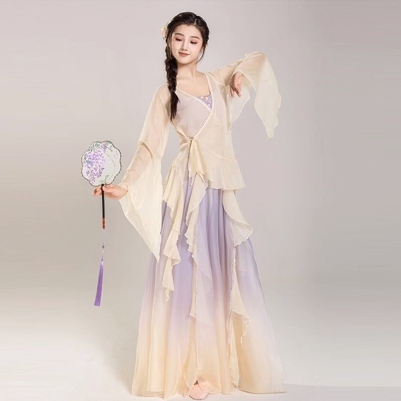 古典舞踊練習服、春夏長袖パフォーマンス服、中国舞踊チャイナドレス、女性用ダンス服スーツ|undefined