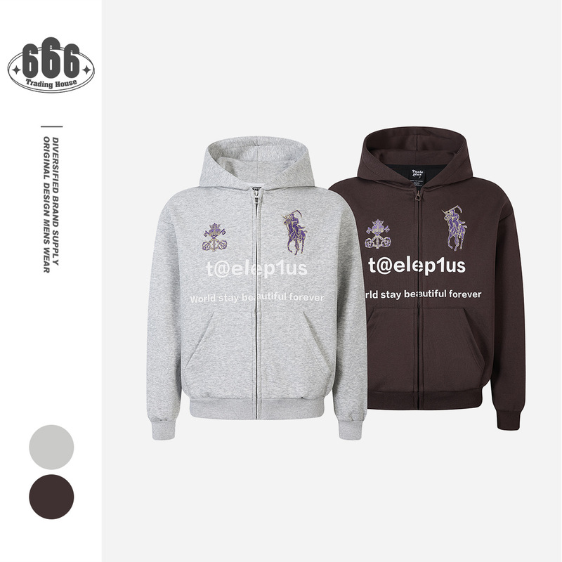 Taeleplus American Trendy Design Polo Embroidered Loose Hooded Jacket Unisex Sweatshirt Hoodie Tp519
