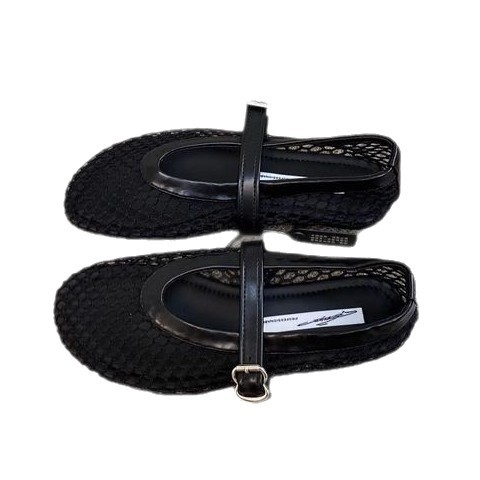 Zapatos Mary Jane negros, planos, transpirables, de malla, estilo retro francés, versátiles, con punta hueca, para el verano de 2026