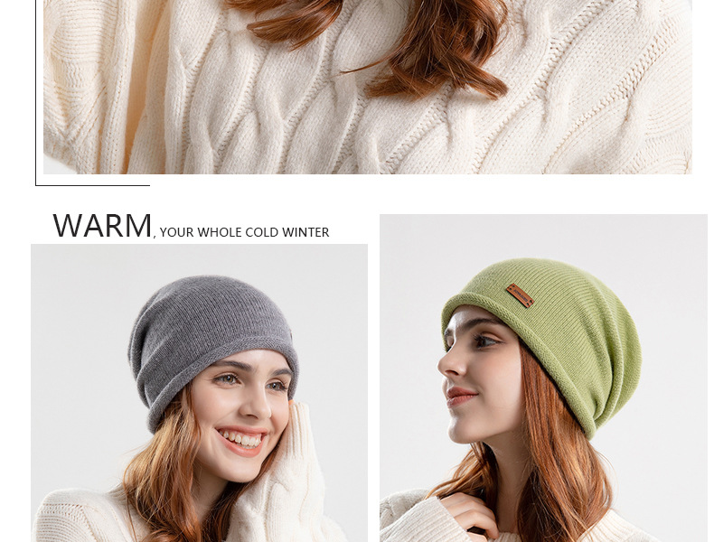 9941 Autunno e inverno pelo sottile lavorato a maglia piccola etichetta tinta unita versatile cappello al chiaro di luna fascia grande da donna Baotou_voghion.com