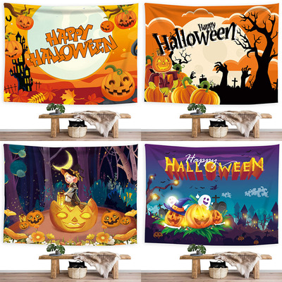 数码印花挂毯万圣节挂布装饰背景布背景墙店铺场景布置南瓜拉旗|ru