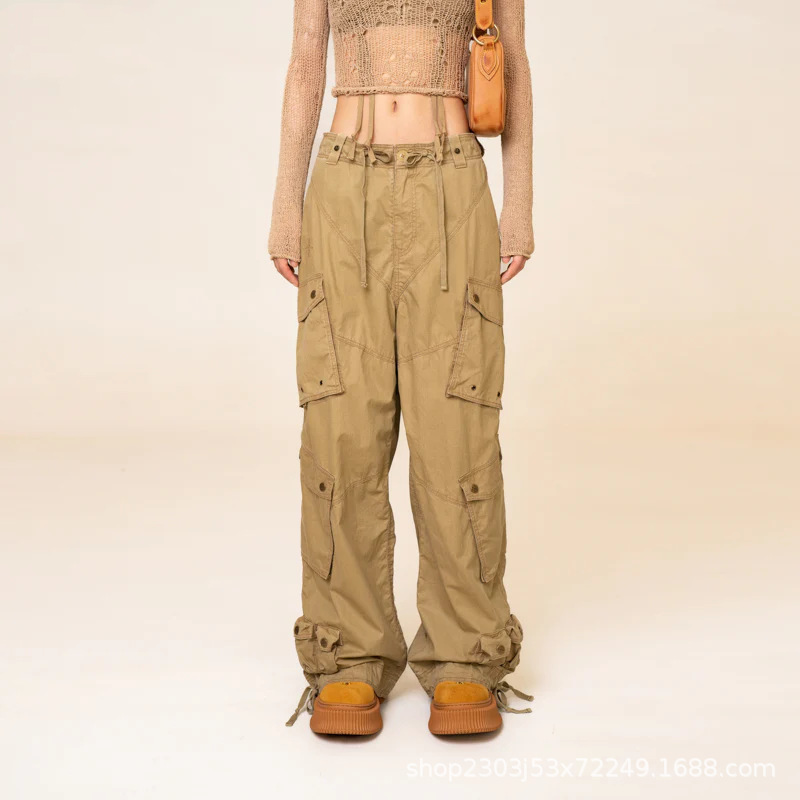 SMFK ウィルダネス レトロ パラトルーパー パンツ 調節可能なチューブ ワイドレッグ オーバーオール クール ワークウェア|undefined