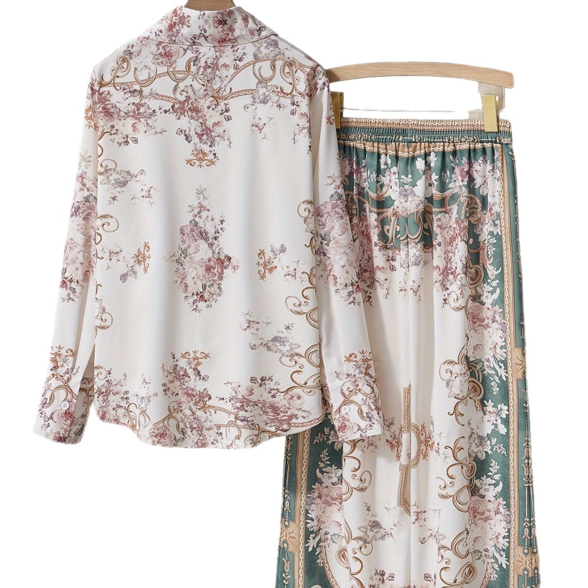 In-stock European American Cross-border New Printed, Women's Commuter Wear, Long-sleeve Shirt And Straight-leg Pants_ecoleips.com